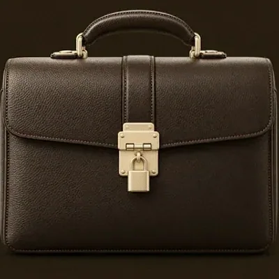Locked leather briefcase — Ruby Reels